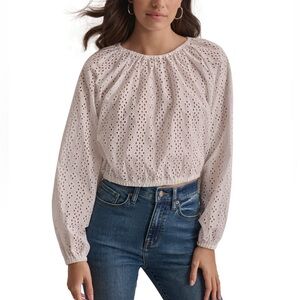 NWT DKNY Jeans Cotton Eyelet Cropped Blouse